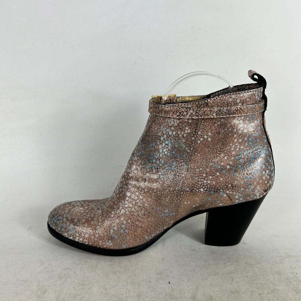 Modern Vice Ankle Boots Women's 7 Metallic Pink Snake Skin Leather Heel Bootie - Picture 6 of 9